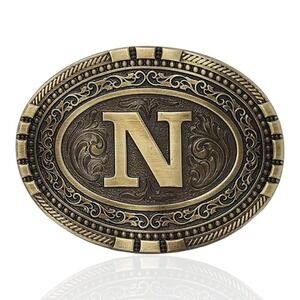 Montana Silversmiths Exos Brass Cast Filigree Initial "N" Western Belt Buckle!
